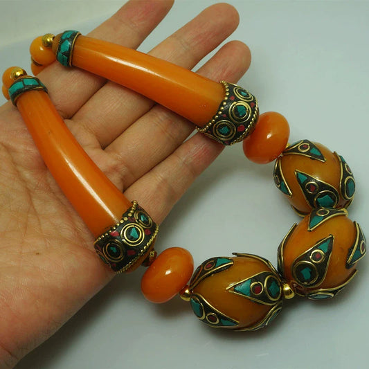 Rynx | Ethnic style Tibetan accessories, oversized style large beads Nepalese handmade short necklaces, collarbone chains