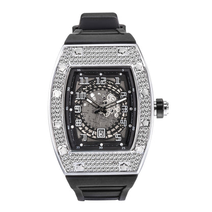 Rynx | Full Diamond Tonneau Silicone Strap Quartz Men's Watch