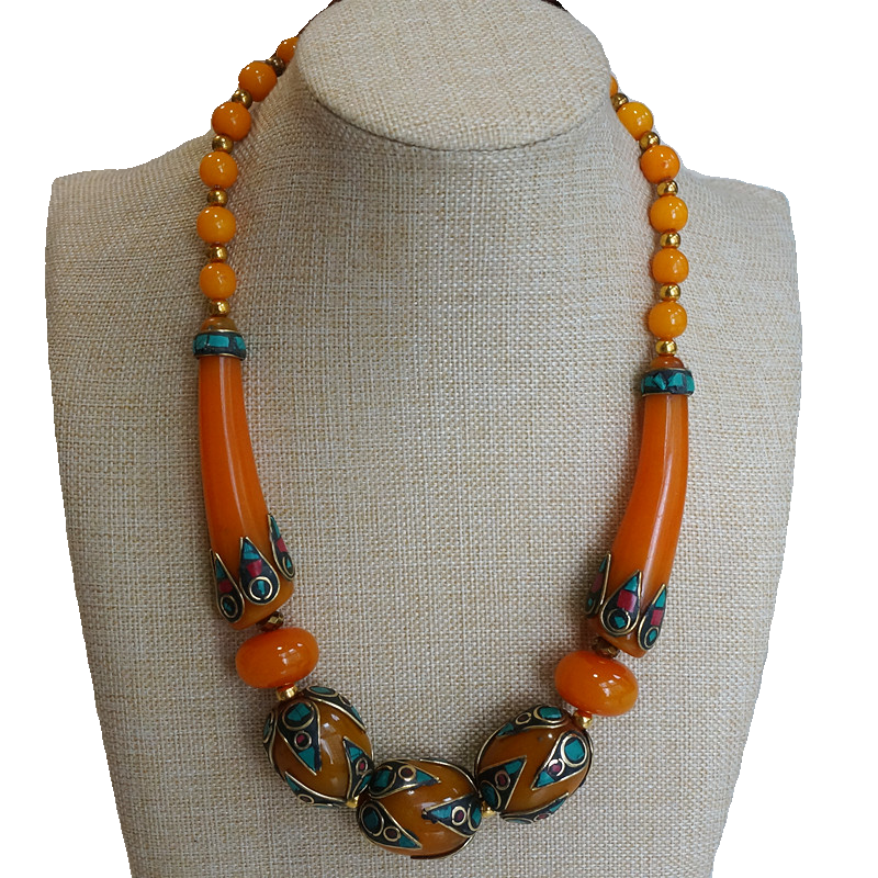 Rynx | Ethnic style Tibetan accessories, oversized style large beads Nepalese handmade short necklaces, collarbone chains