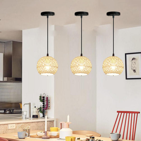 Rynx | GlobeRattan – Beige Woven Rattan Pendant Light | 1/3 Lights | Elegant Design