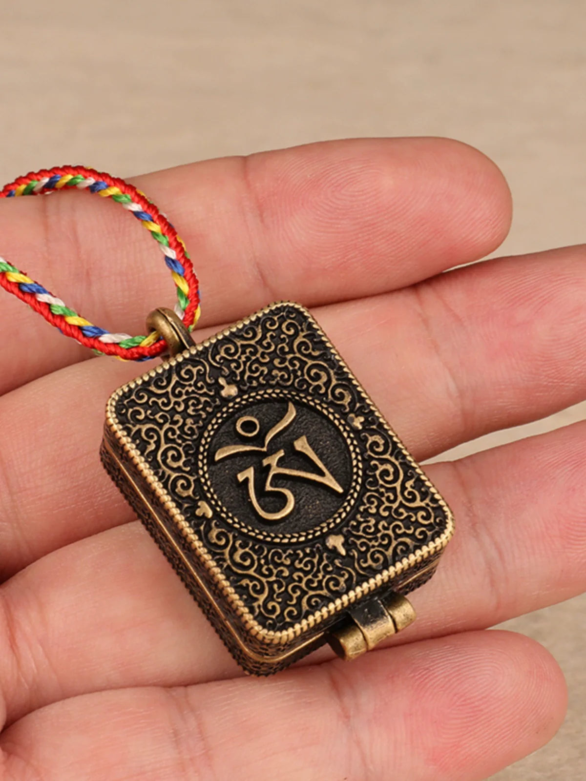 Rynx | Tibetan style All brass Mandala patterned Gawu box with six character genuine word pendants, ethnic style talisman