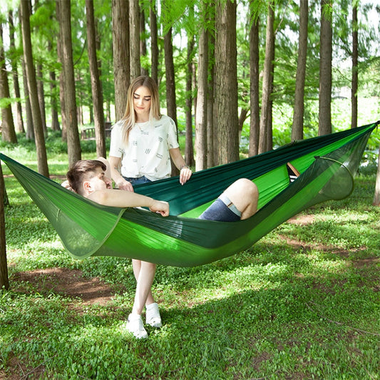 Rynx | Portable Outdoor Camping Full-automatic Nylon Parachute Hammock with Mosquito Nets, Size : 290 x 140cm (Green)