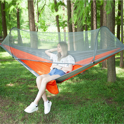 Rynx | Portable Outdoor Camping Full-automatic Nylon Parachute Hammock with Mosquito Nets, Size : 290 x 140cm (Silver Gray + Orange)