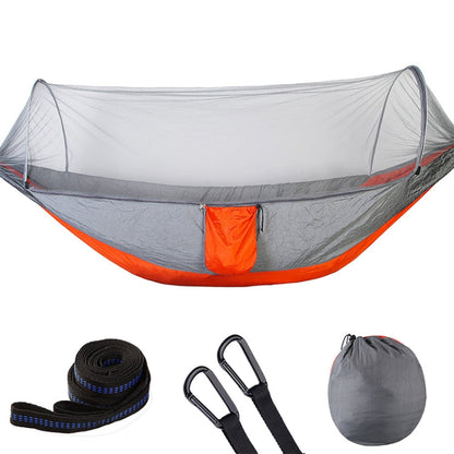 Rynx | Portable Outdoor Camping Full-automatic Nylon Parachute Hammock with Mosquito Nets, Size : 290 x 140cm (Silver Gray + Orange)
