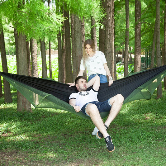 Rynx | Portable Outdoor Camping Full-automatic Nylon Parachute Hammock with Mosquito Nets, Size : 250 x 120cm (Black)