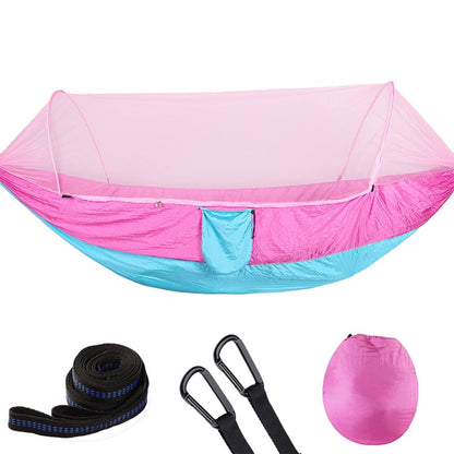 Rynx | Portable Outdoor Camping Full-automatic Nylon Parachute Hammock with Mosquito Nets, Size : 250 x 120cm (Pink Blue)