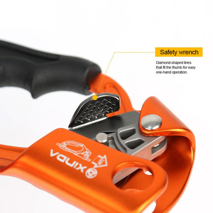 Rynx | XINDA TP-8606 Outdoor Rock Climbing Aerial Work Anti-fall Handheld Rope Gripper for 8-12mm Diameter Rope Right(Orange)