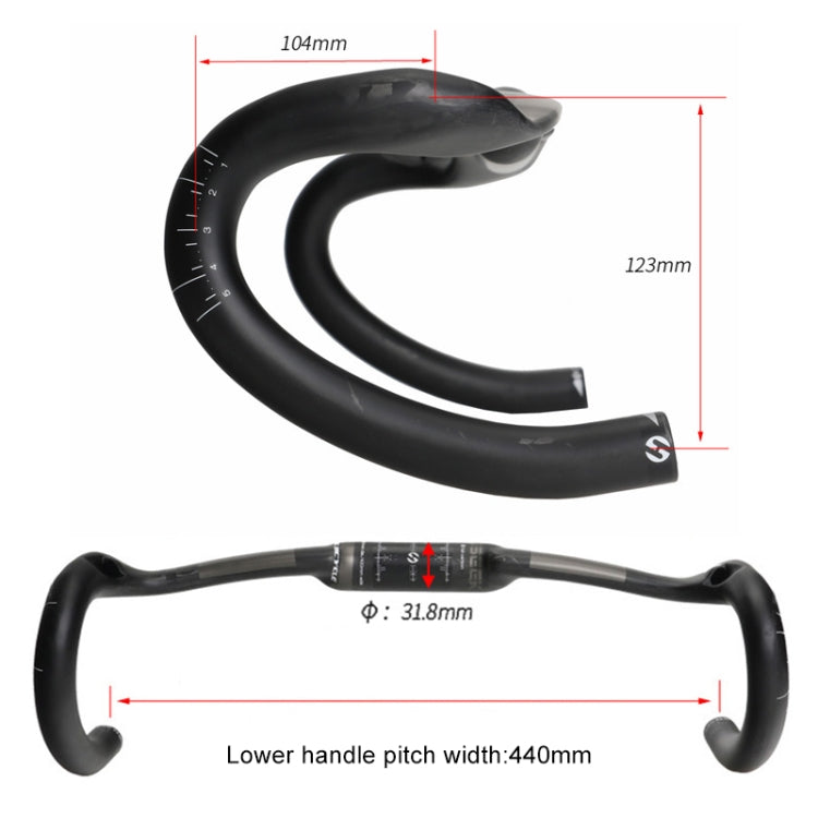 Rynx | TOSEEK UD Carbon Fiber Texture Road Bike Handlebar, Size: 440mm (UD Matte)