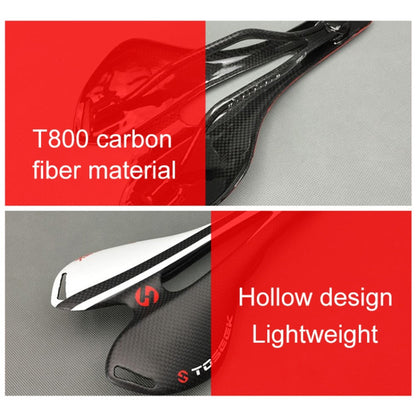 Rynx | TOSEEK Road Bike Carbon Fiber Seat Bicycle Hollow Seat Saddle, 3K Texture + Extinction(Red)