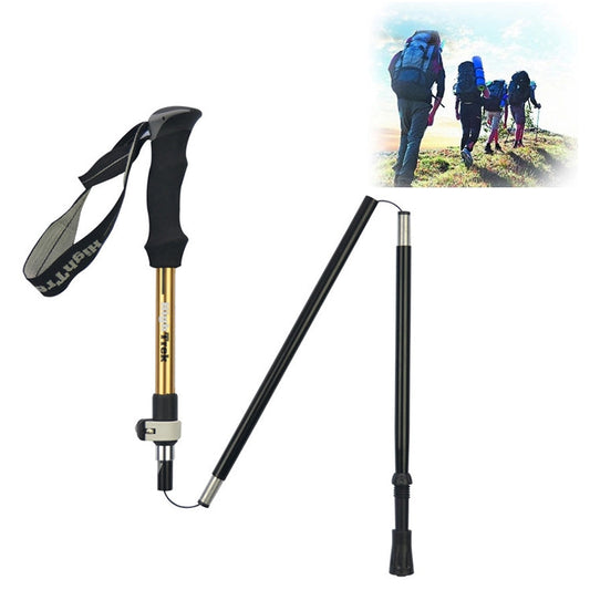 Rynx | Outdoor Mountaineering Portable Foldable Ultra light Aluminium Alloy Alpenstocks Trekking Poles, Length : 35-125CM (Gold)
