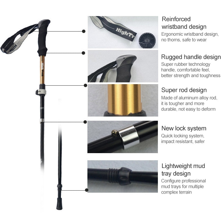 Rynx | Outdoor Mountaineering Portable Foldable Ultra light Aluminium Alloy Alpenstocks Trekking Poles, Length : 35-125CM (Gold)