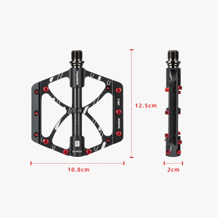 Rynx | PROMEND PD-M52C 1 Pair Bicycle Aluminum Alloy + Carbon Fiber Tube Bearing Pedals (Black)