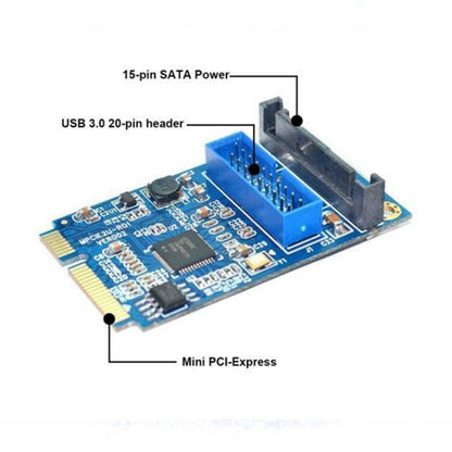 Rynx | MINI PCI-E to USB 3.0 Front 19 Pin Desktop PC Expansion Card (Blue)