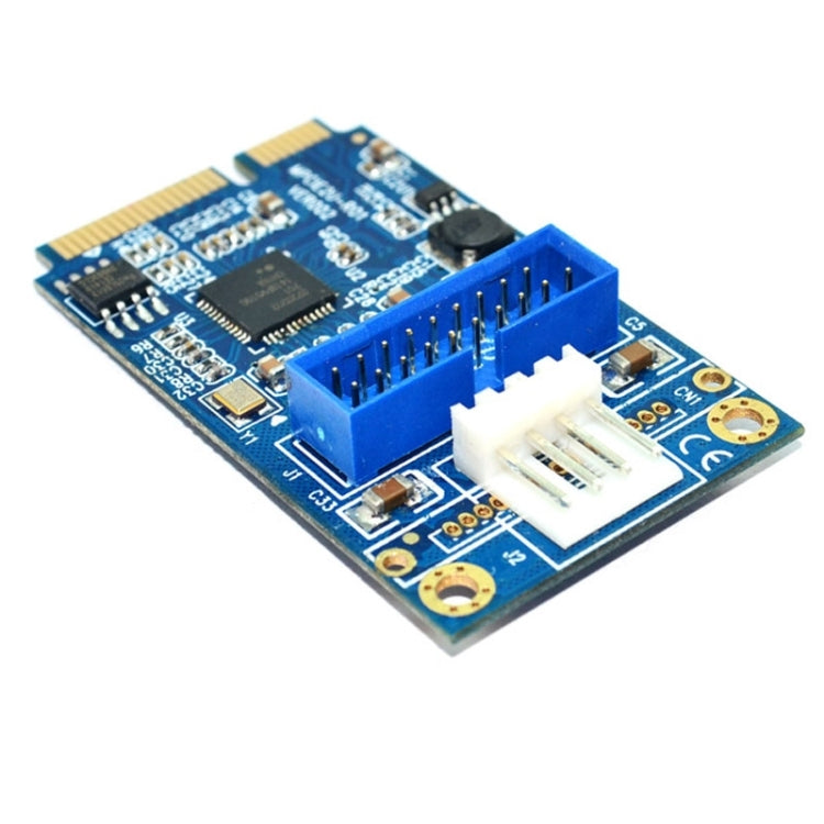 Rynx | MINI PCI-E to USB 3.0 Front 19-Pin Desktop-PC Expansion Card with 4-Pin Power Connector (Blue)