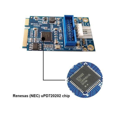 Rynx | MINI PCI-E to USB 3.0 Front 19-Pin Desktop-PC Expansion Card with 4-Pin Power Connector (Blue)