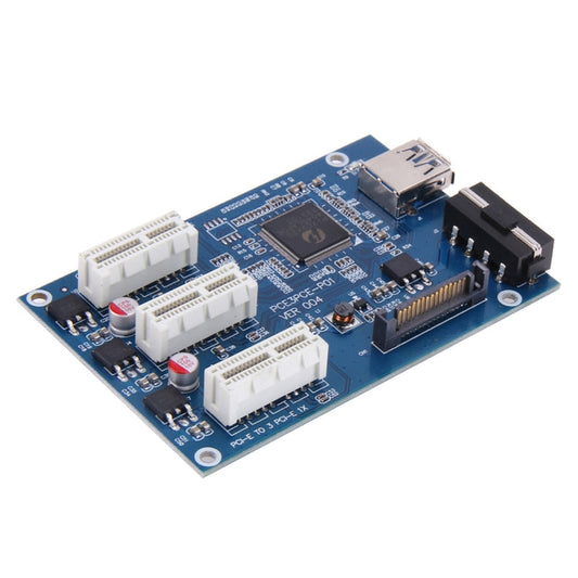 Rynx | PCI-E 1 to 3 PCI Express 1 Slots Riser Card 3 PCI-E Slot Adapter PCI-E Port Multiplier Card with 60cm USB Cable (Blue)