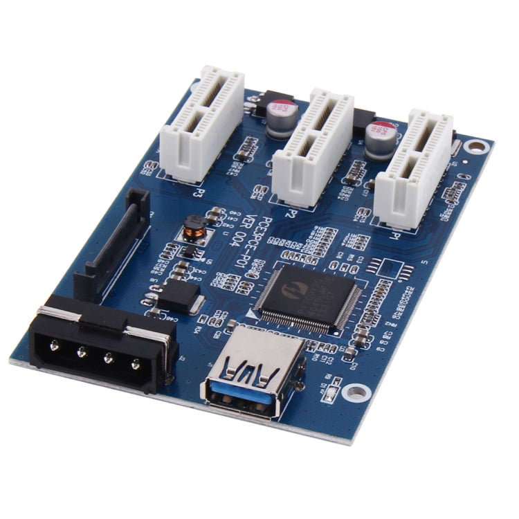 Rynx | PCI-E 1 to 3 PCI Express 1 Slots Riser Card 3 PCI-E Slot Adapter PCI-E Port Multiplier Card with 60cm USB Cable (Blue)