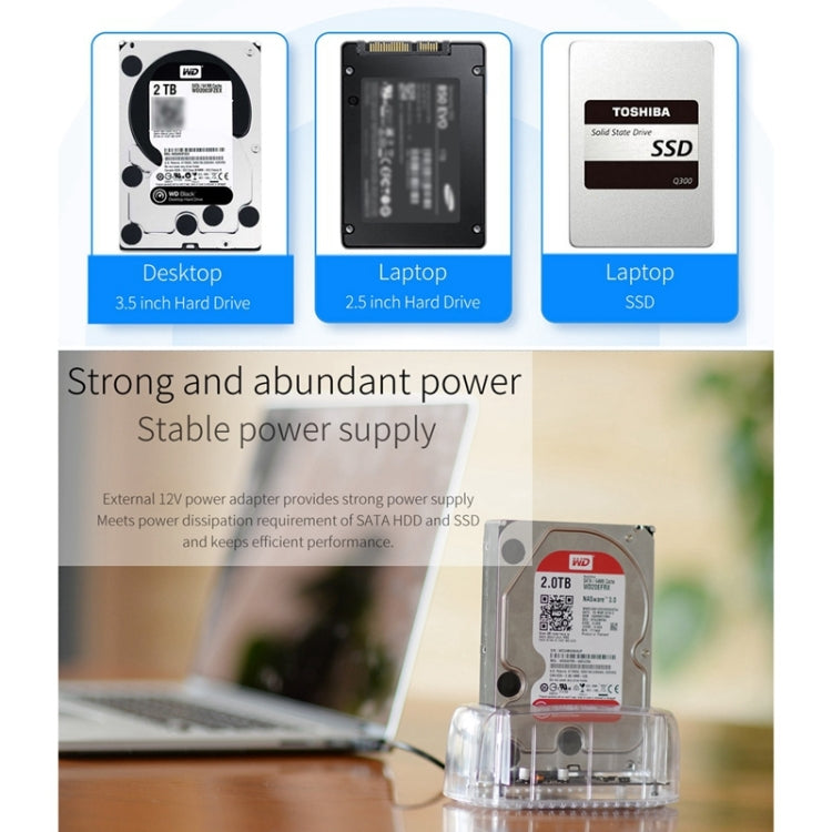 Rynx | ORICO 6139U3 2.5 / 3.5 Inch Transparent SATA to USB 3.0 Hard Drive Docking Station (Transparent)