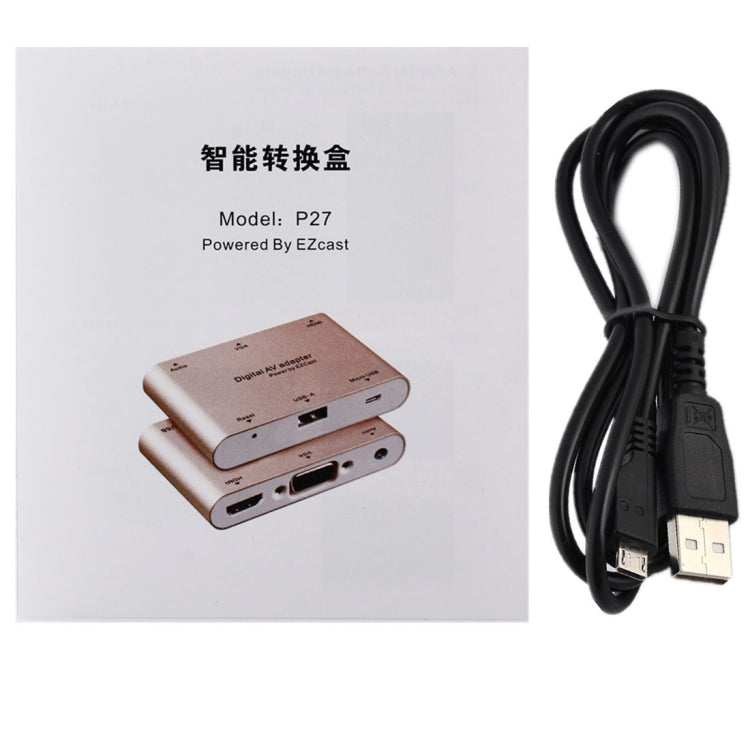 Rynx | P27 Metal Cover Micro USB to HDMI + VGA HDTV Converter Digital AV Adapter, Power by EZCast, Support for iOS / Android / Windows System (Silver)