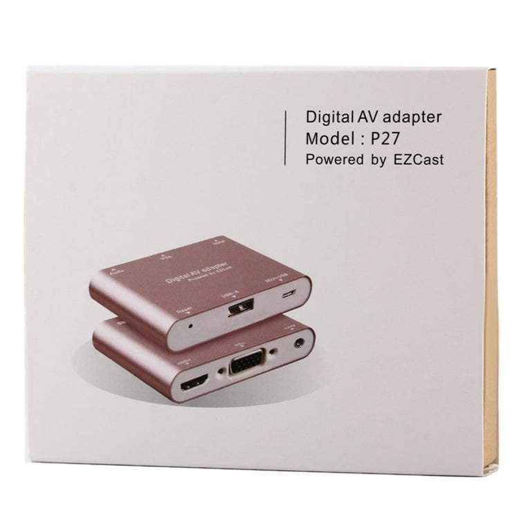 Rynx | P27 Metal Cover Micro USB to HDMI + VGA HDTV Converter Digital AV Adapter, Power by EZCast, Support for iOS / Android / Windows System (Silver)