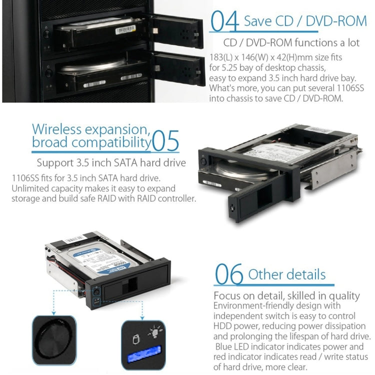 Rynx | ORICO 1106SS CD-ROM Space HDD Mobile Rack Internal 3.5 Inch HDD Converter Case (Black)