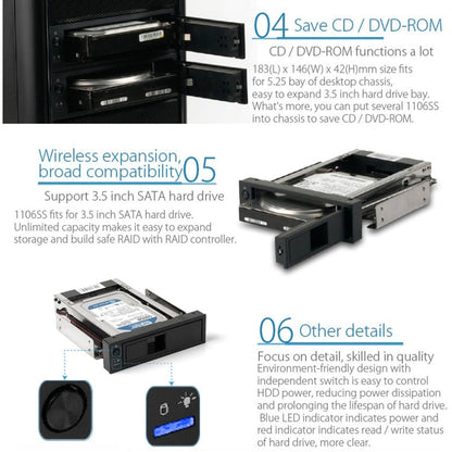 Rynx | ORICO 1106SS CD-ROM Space HDD Mobile Rack Internal 3.5 Inch HDD Converter Case (Black)