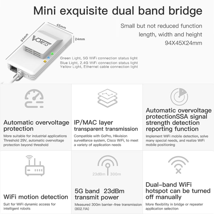 Rynx | VONETS VAP11AC 5G / 2.4G Mini Wireless Bridge with Fan Version 300Mbps + 900Mbps WiFi Repeater, Support for Video Surveillance & Control (White)