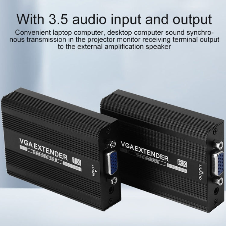 Rynx | Measy VGA1815 VGA Extender Transmitter and Receiver Converter, POE Single Feed Power Supply, Transmission Distance: 150m (UK Plug)