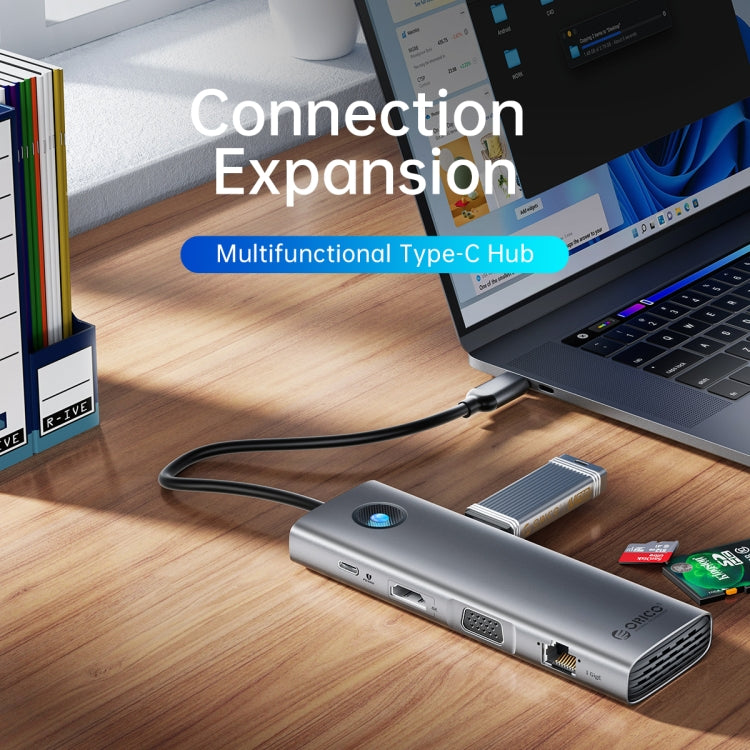 Rynx | ORICO PW11-8PM Type-C / USB-C 8-in-1 5Gbps Multifunctional Docking Station Card Reader (Silver)