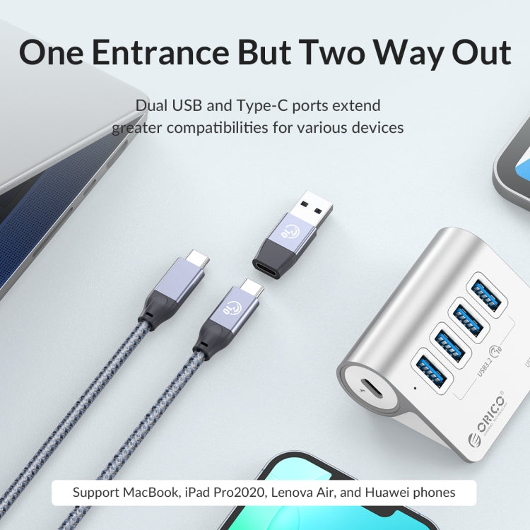 Rynx | ORICO M3CU2 Aluminum alloy 4-Port Type-C and USB 3.2 Gen2 10Gbps HUB (Silver)