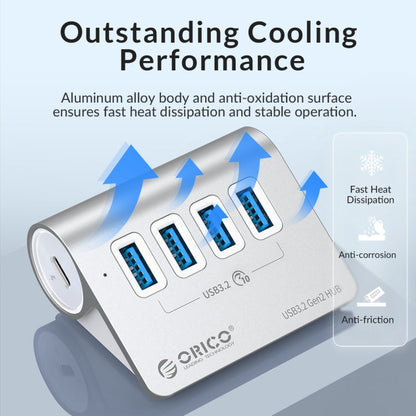 Rynx | ORICO M3CU2 Aluminum alloy 4-Port Type-C and USB 3.2 Gen2 10Gbps HUB (Silver)