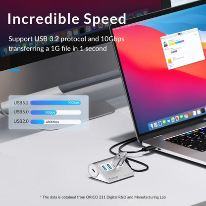 Rynx | ORICO M3CU2 Aluminum alloy 4-Port Type-C and USB 3.2 Gen2 10Gbps HUB (Silver)