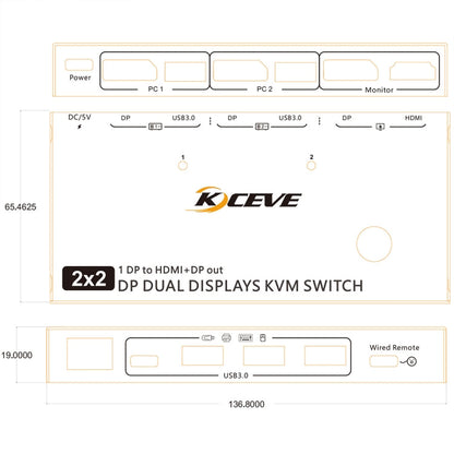 Rynx | KC-KVM212DH 4K 60HZ USB3.0 DP Dual Display KVM Switcher with MST Dual Screen Extension Duplication