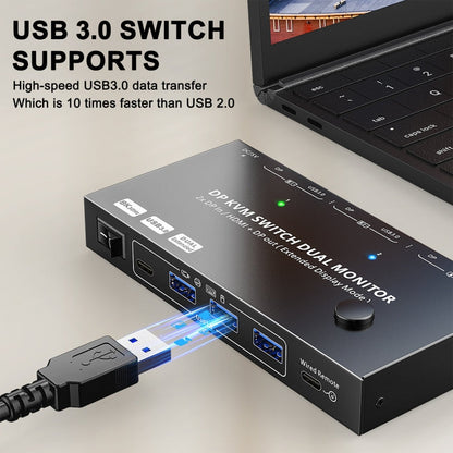 Rynx | KC-KVM212DH 4K 60HZ USB3.0 DP Dual Display KVM Switcher with MST Dual Screen Extension Duplication