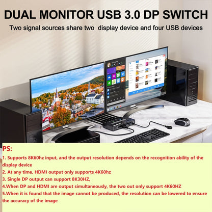 Rynx | KC-KVM212DH 4K 60HZ USB3.0 DP Dual Display KVM Switcher with MST Dual Screen Extension Duplication