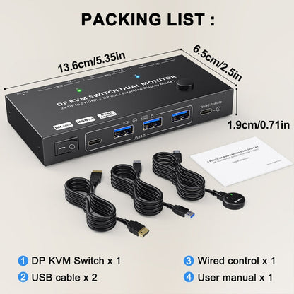 Rynx | KC-KVM212DH 4K 60HZ USB3.0 DP Dual Display KVM Switcher with MST Dual Screen Extension Duplication