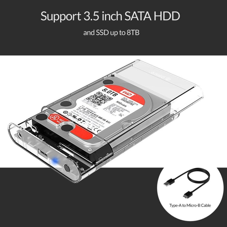 Rynx | ORICO 3139U3 3.5 inch SATA HDD USB 3.0 Micro B External Hard Drive Enclosure Storage Enclosure (Transparent)