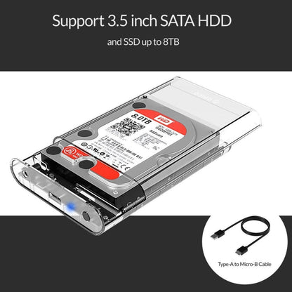 Rynx | ORICO 3139U3 3.5 inch SATA HDD USB 3.0 Micro B External Hard Drive Enclosure Storage Enclosure (Transparent)