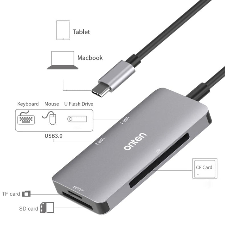 Rynx | Onten 91882 5 In 1 USB3.0 x3 + SD + TF + CF Type-C / USB-C OTG Multifunction Card Reader