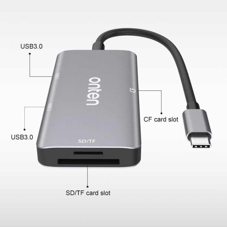 Rynx | Onten 91882 5 In 1 USB3.0 x3 + SD + TF + CF Type-C / USB-C OTG Multifunction Card Reader