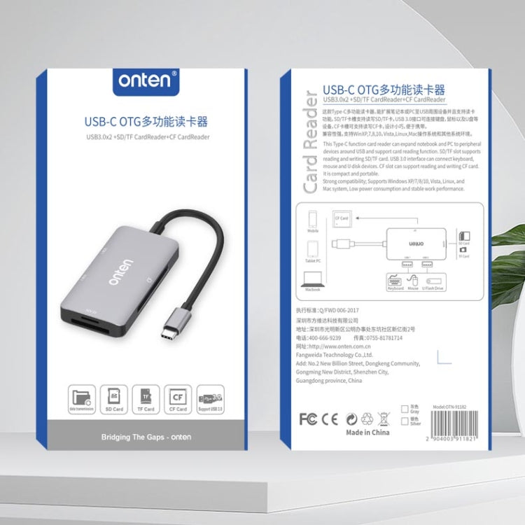 Rynx | Onten 91882 5 In 1 USB3.0 x3 + SD + TF + CF Type-C / USB-C OTG Multifunction Card Reader