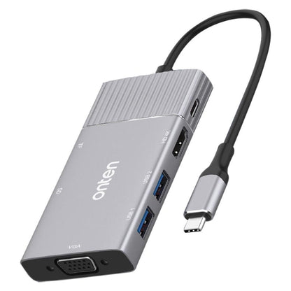 Rynx | Onten 95113 8 In 1 USB 3.0 x2 + SD / TF + HDMI / VGA + 3.5mm Jack + Type-C / USB-C (PD 3.0) Multifunction HUB Converter Docking Station
