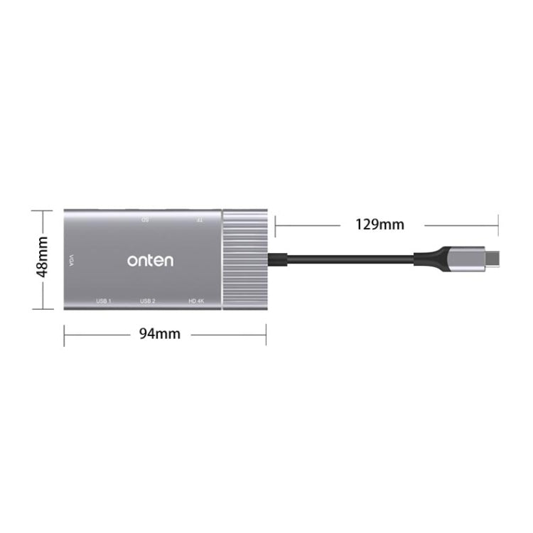 Rynx | Onten 95113 8 In 1 USB 3.0 x2 + SD / TF + HDMI / VGA + 3.5mm Jack + Type-C / USB-C (PD 3.0) Multifunction HUB Converter Docking Station