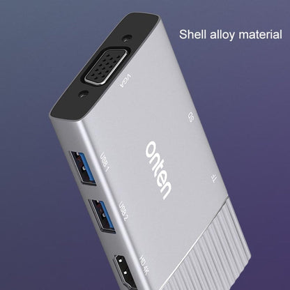 Rynx | Onten 95113 8 In 1 USB 3.0 x2 + SD / TF + HDMI / VGA + 3.5mm Jack + Type-C / USB-C (PD 3.0) Multifunction HUB Converter Docking Station