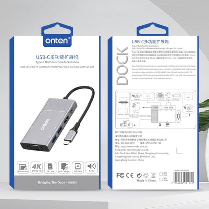 Rynx | Onten 95113 8 In 1 USB 3.0 x2 + SD / TF + HDMI / VGA + 3.5mm Jack + Type-C / USB-C (PD 3.0) Multifunction HUB Converter Docking Station