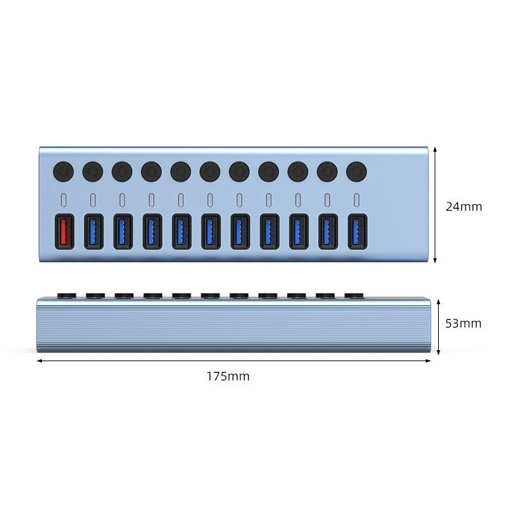 Rynx | 11 in 1 USB 3.0 HUB splitter with independent switch & 12V 4A power supply
