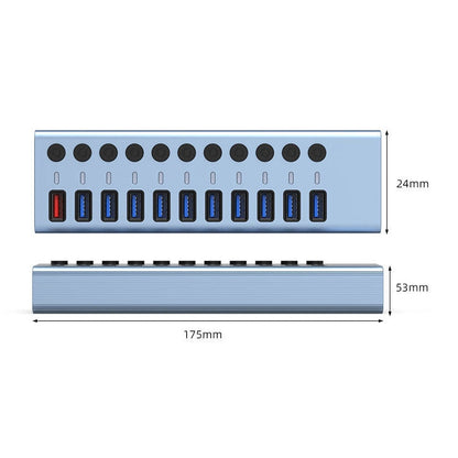 Rynx | 11 in 1 USB 3.0 HUB splitter with independent switch & 12V 4A power supply