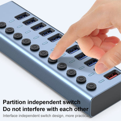 Rynx | 11 in 1 USB 3.0 HUB splitter with independent switch & 12V 4A power supply