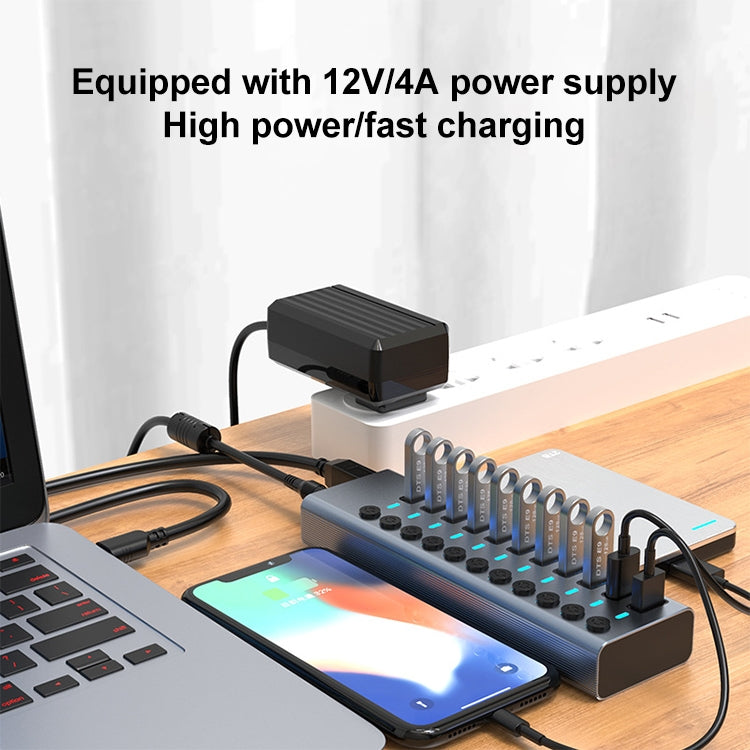 Rynx | 11 in 1 USB 3.0 HUB splitter with independent switch & 12V 4A power supply