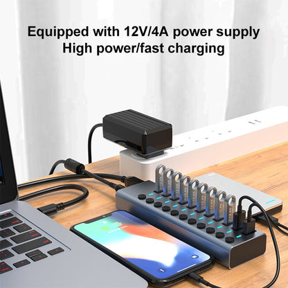 Rynx | 11 in 1 USB 3.0 HUB splitter with independent switch & 12V 4A power supply